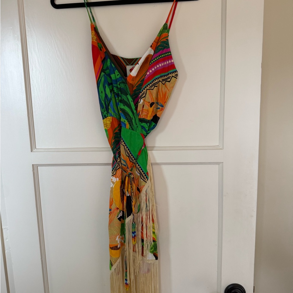 FARM Rio Multicolor Tropical Fringe Wrap Dress - Picture 3 of 8